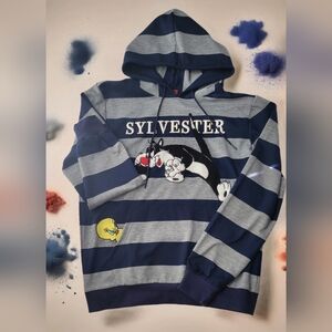 VTG Looney Tunes Sylvester Size L Stunning Hoodie Embroidered Carpet Lettering